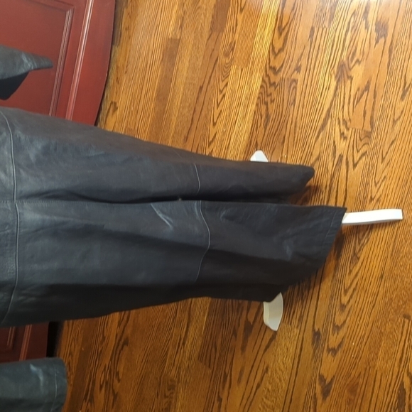 Preston & York vtg long sleek soft black leather Matrix witchy trench coat sz L - Picture 5 of 13